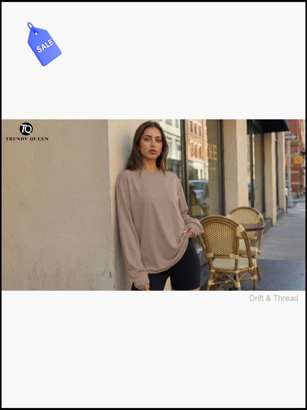 Oversized Long Sleeve T-Shirt, Lightweight Stretch Fabric, Crew Neck Basic Tee - Picture 7 of 7